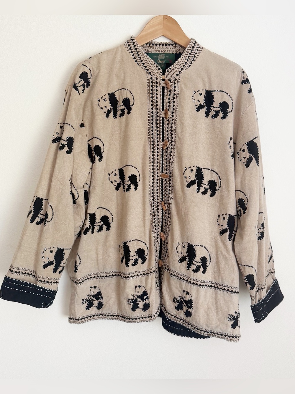 Vtg Orvis Reversible Quilted Jacket XL Cotton Panda Animal Boho Art to Wear